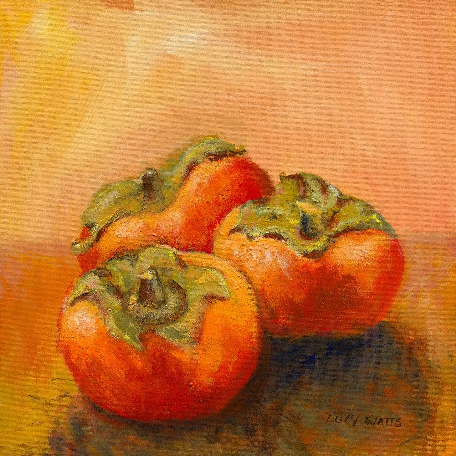 Lucy Watts Artwork Framed artwork of warm tone still life of  persimmons on a white wall