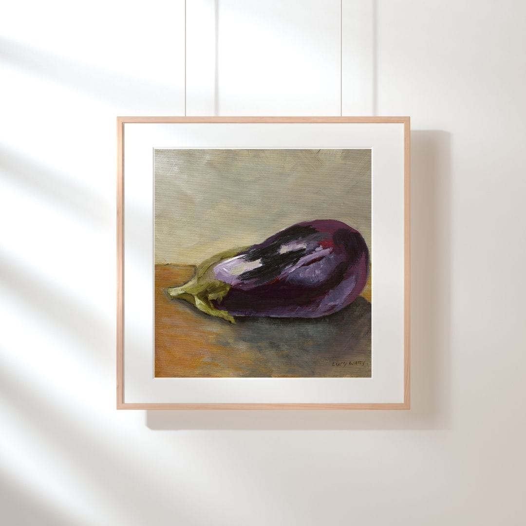 Lucy Watts Artwork Framed painting of an eggplant on a neutral background