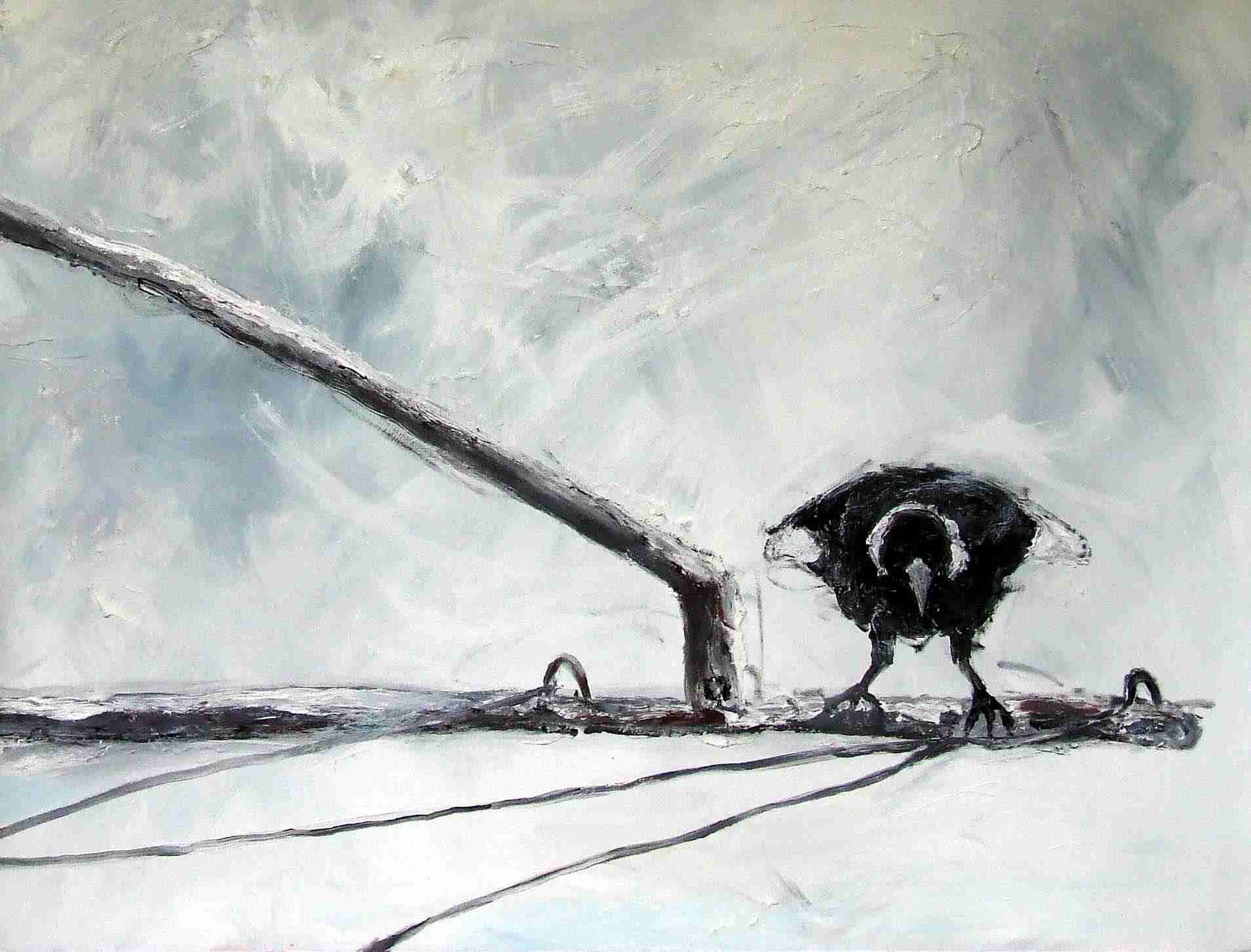 Artistic depiction of a bird on a branch with a minimalistic background